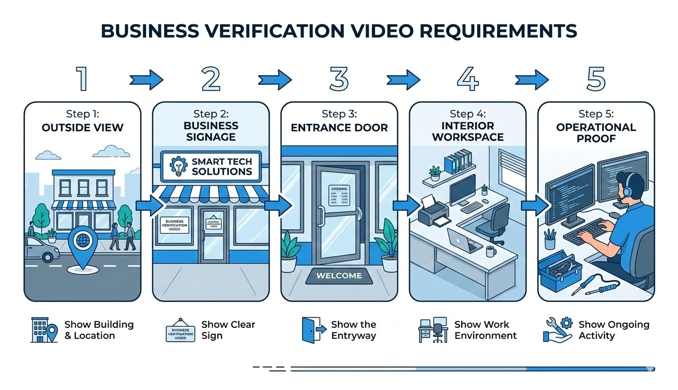 Step-by-step visual flow of what to include in verification video
